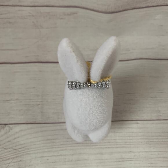 Bella Lux Spring Collection White Fuzzy Easter Bunny Rabbit with Rhinestone Bow - Picture 6 of 13